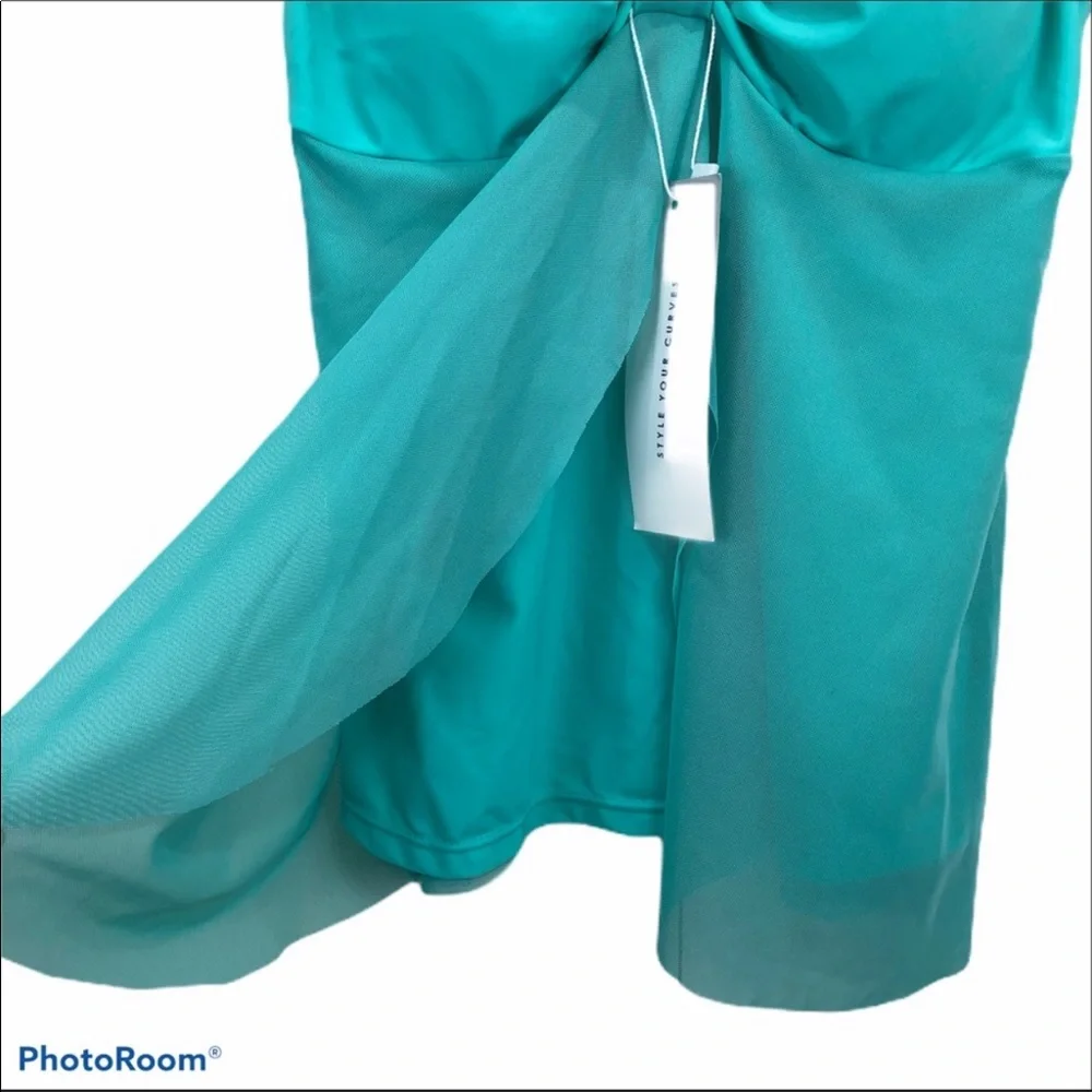 Rosegal mint green tankini swim top with sheer mesh overlay